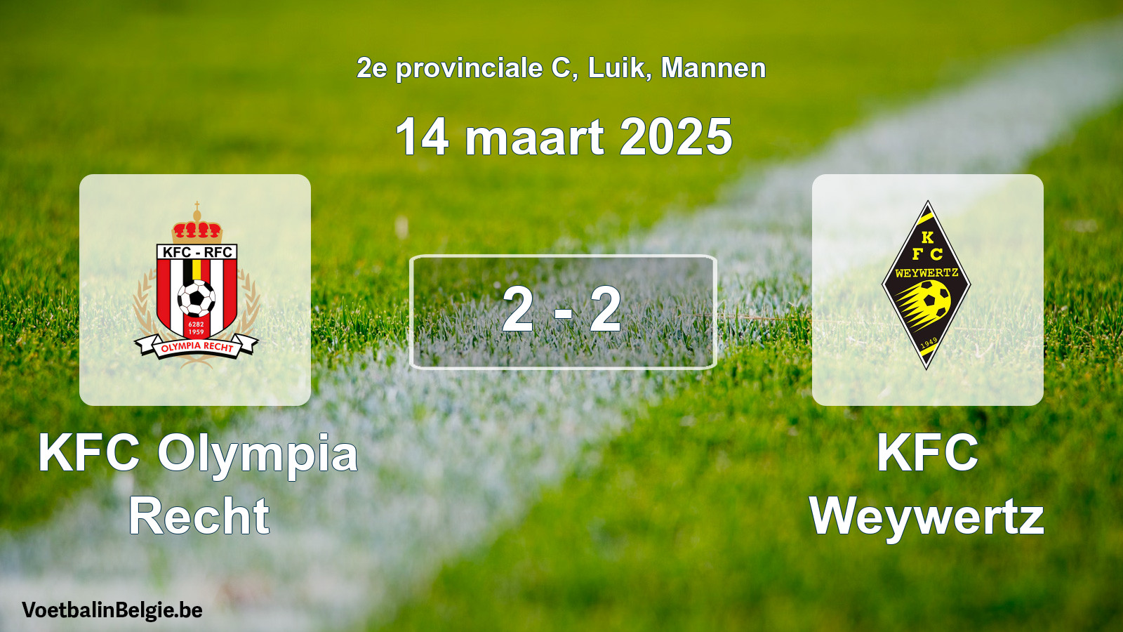 Gespeelde wedstrijd mannenvoetbal: KFC Olympia Recht - KFC Weywertz 2 - 2 (14 maart 2025)