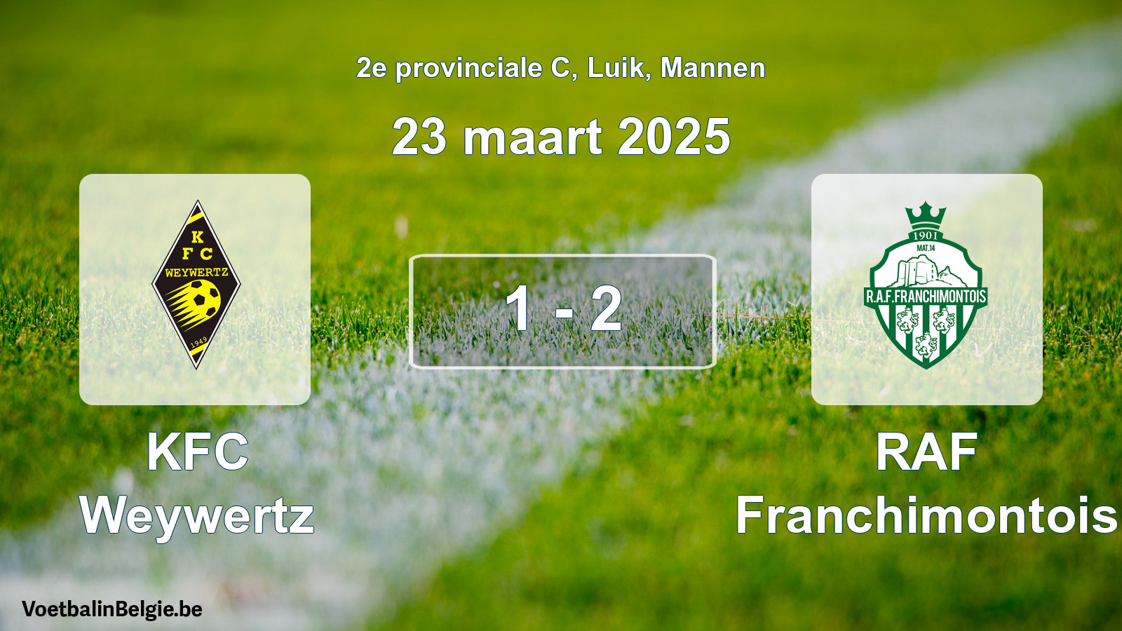 Gespeelde wedstrijd mannenvoetbal: KFC Weywertz - RAF Franchimontois 1 - 2 (23 maart 2025)