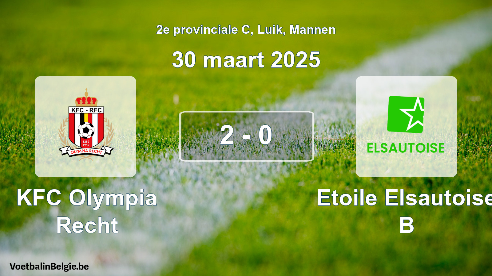 Gespeelde wedstrijd mannenvoetbal: KFC Olympia Recht - Etoile Elsautoise B 2 - 0 (30 maart 2025)