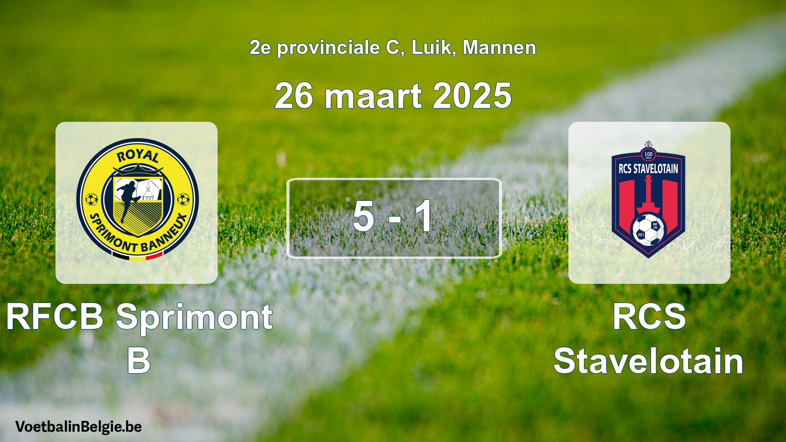 Gespeelde wedstrijd mannenvoetbal: RFCB Sprimont B - RCS Stavelotain 5 - 1 (26 maart 2025)