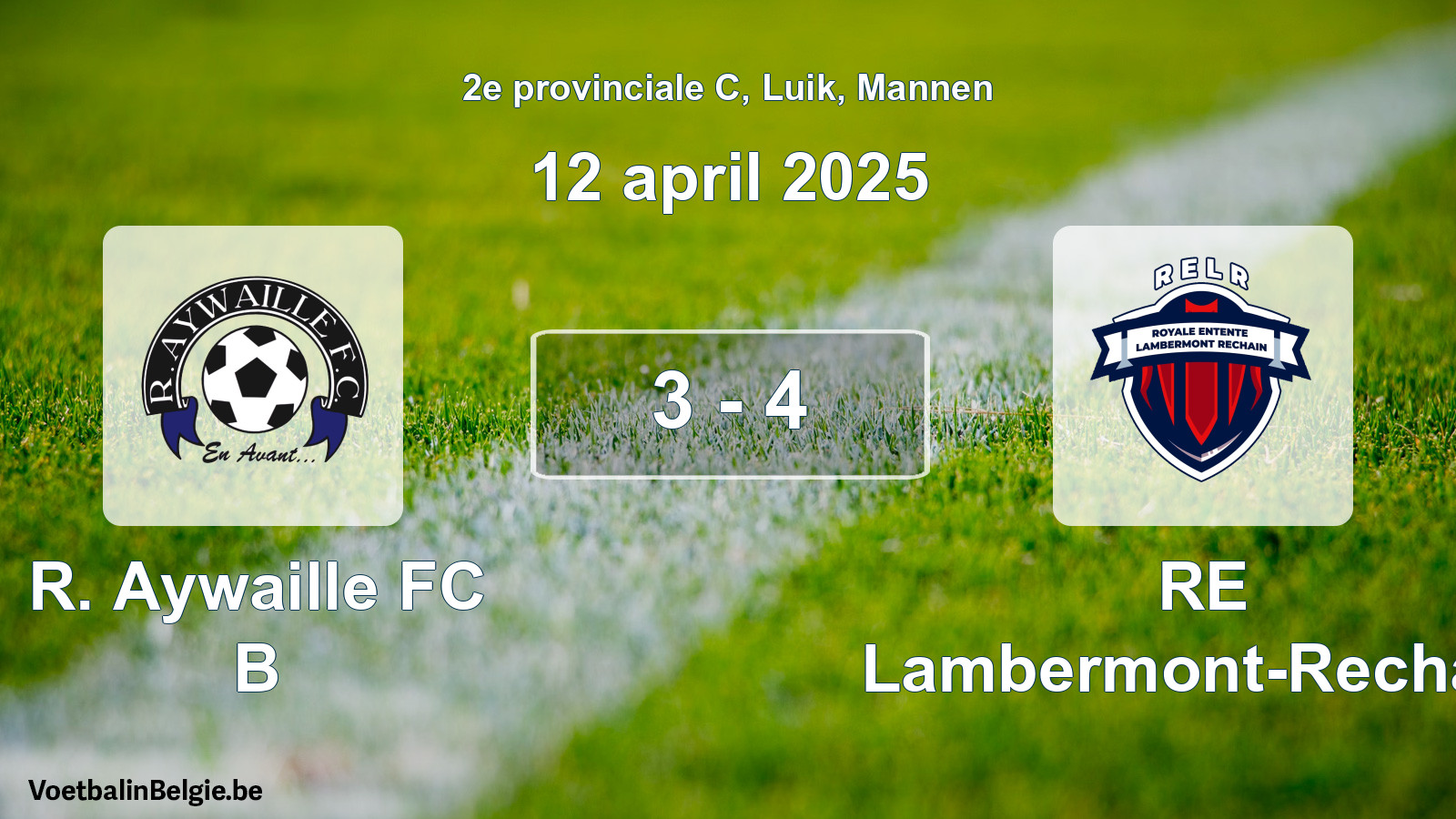 Gespeelde wedstrijd mannenvoetbal: R. Aywaille FC B - RE Lambermont-Rechain 3 - 4 (12 april 2025)