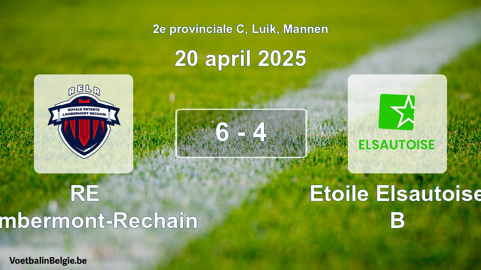 Gespeelde wedstrijd mannenvoetbal: RE Lambermont-Rechain - Etoile Elsautoise B 6 - 4 (20 april 2025)