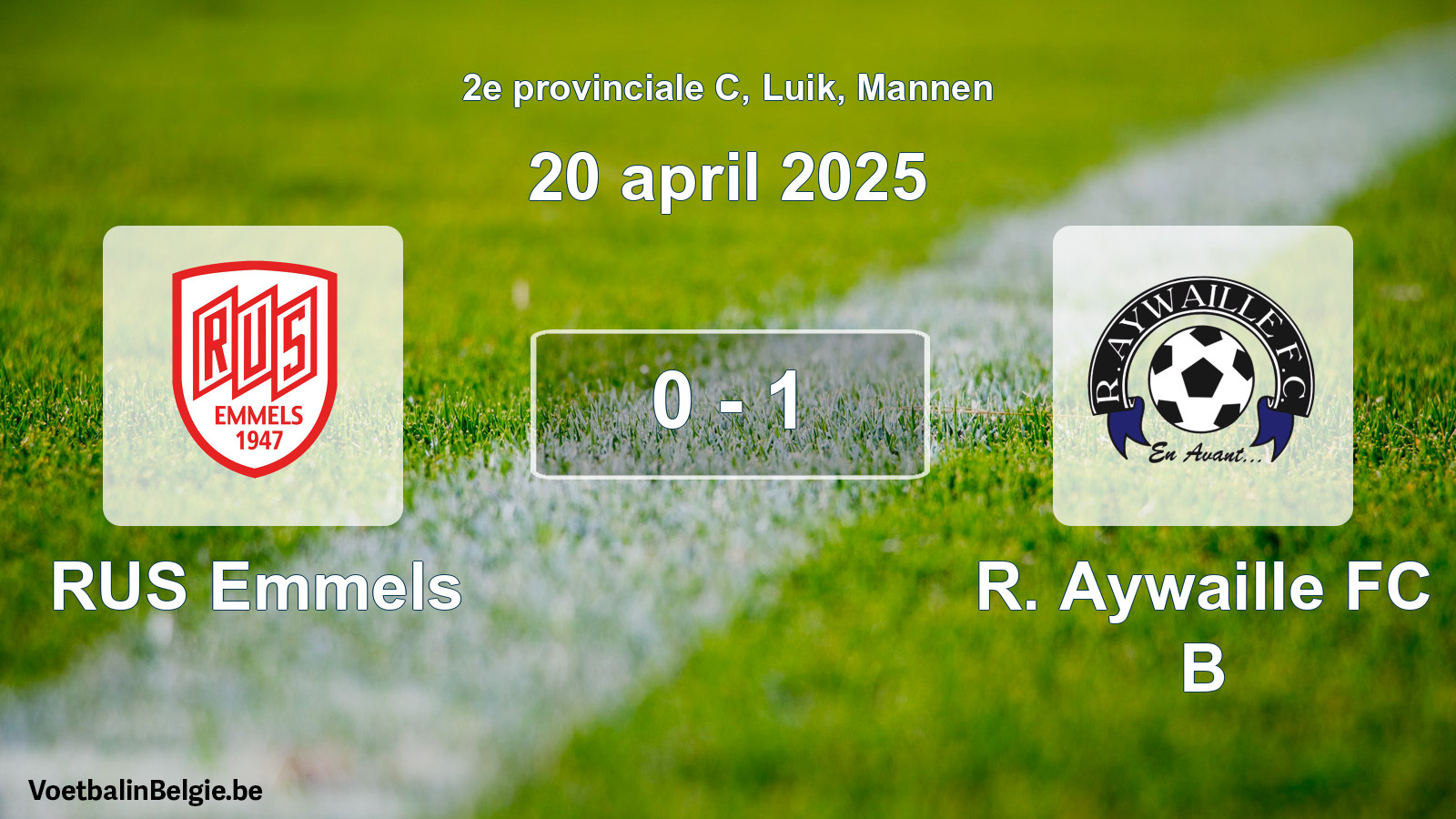 Gespeelde wedstrijd mannenvoetbal: RUS Emmels - R. Aywaille FC B 0 - 1 (20 april 2025)