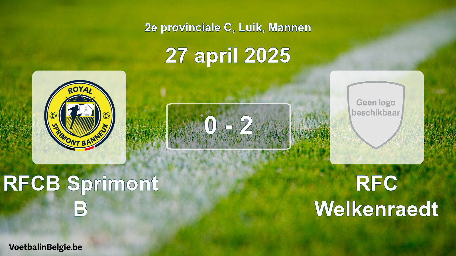 Gespeelde wedstrijd mannenvoetbal: RFCB Sprimont B - RFC Welkenraedt 0 - 2 (27 april 2025)
