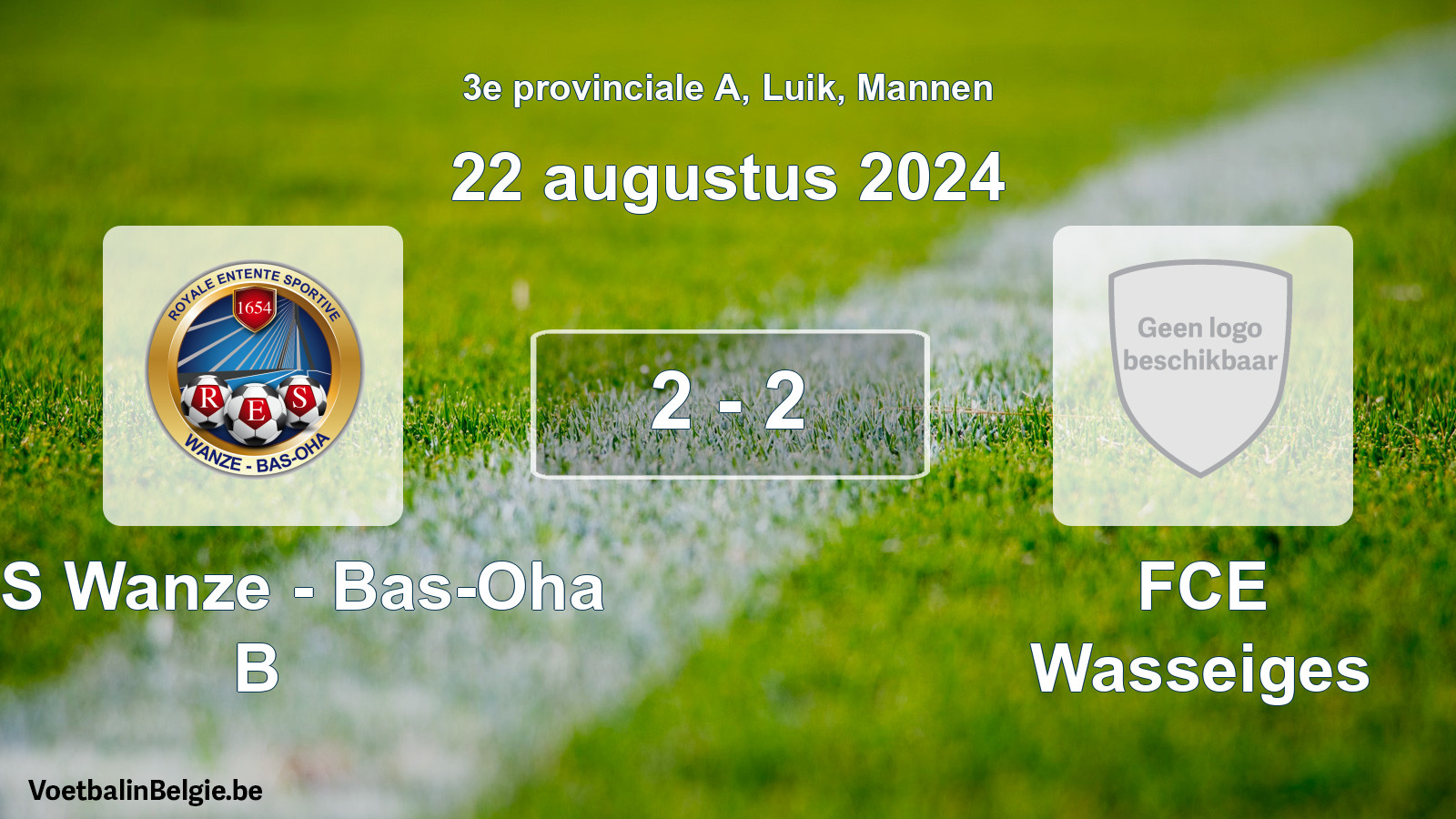 Gespeelde wedstrijd mannenvoetbal: RES Wanze - Bas-Oha B - FCE Wasseiges 2 - 2 (22 augustus 2024)