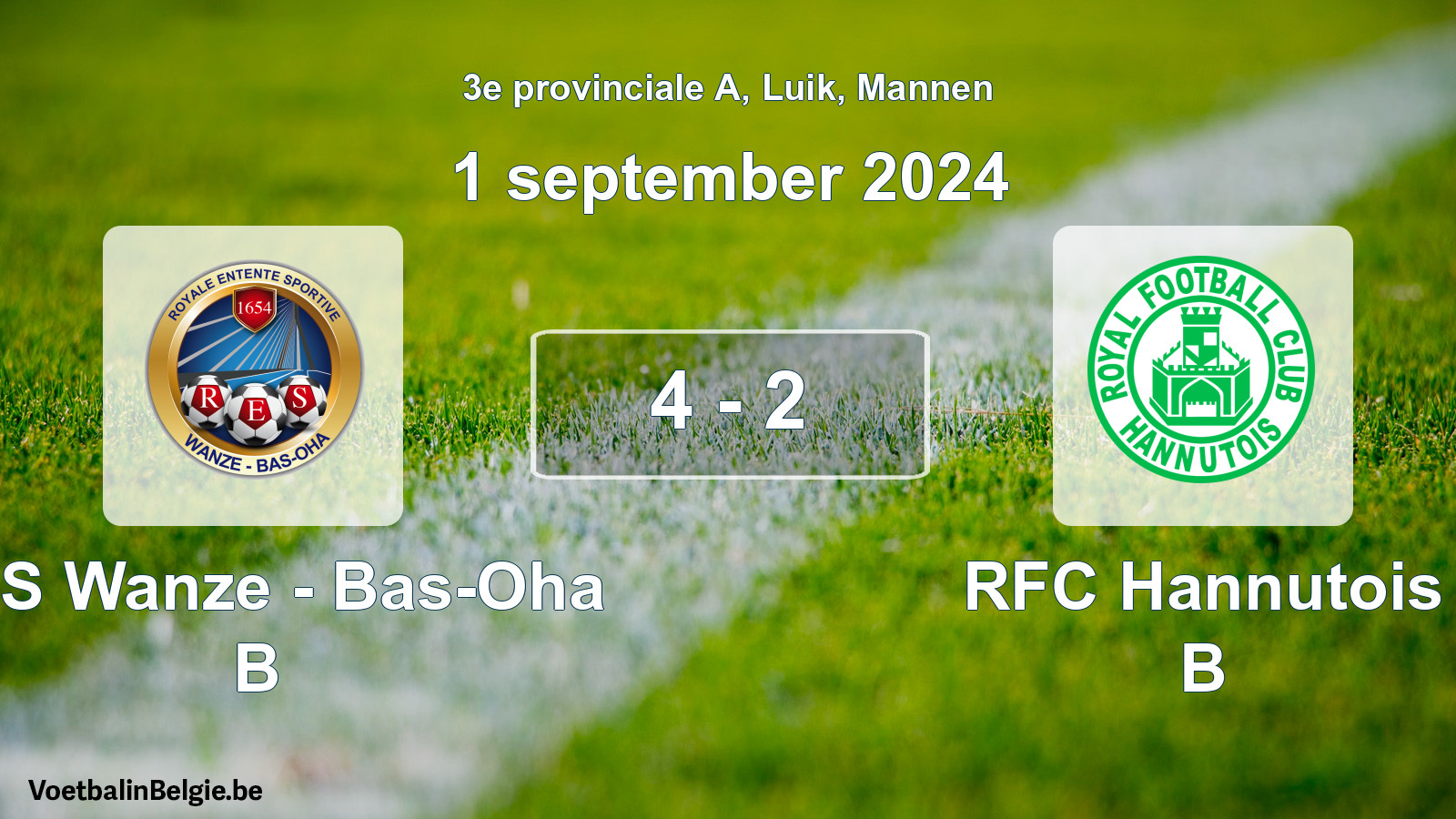 Gespeelde wedstrijd mannenvoetbal: RES Wanze - Bas-Oha B - RFC Hannutois B 4 - 2 (1 september 2024)