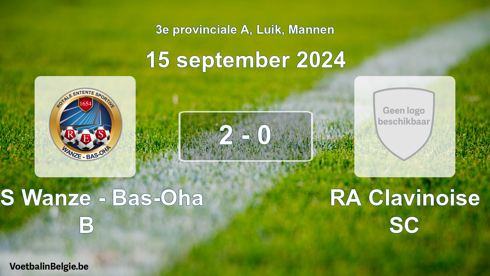 Gespeelde wedstrijd mannenvoetbal: RES Wanze - Bas-Oha B - RA Clavinoise SC 2 - 0 (15 september 2024)