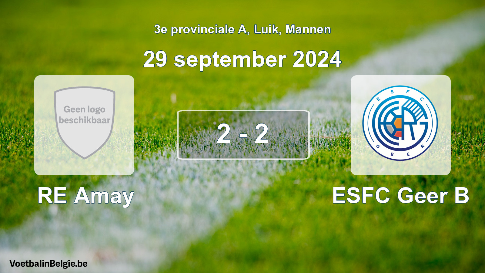 Gespeelde wedstrijd mannenvoetbal: RE Amay - ESFC Geer B 2 - 2 (29 september 2024)