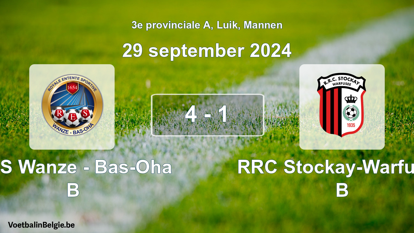 Gespeelde wedstrijd mannenvoetbal: RES Wanze - Bas-Oha B - RRC Stockay-Warfusée B 4 - 1 (29 september 2024)