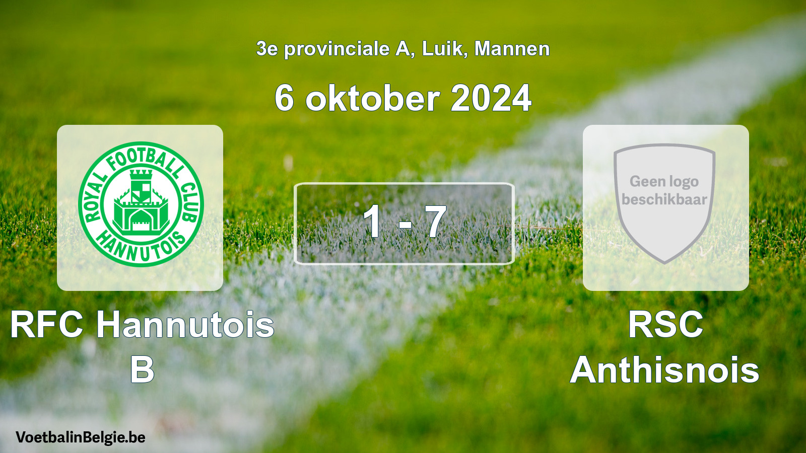 Gespeelde wedstrijd mannenvoetbal: RFC Hannutois B - RSC Anthisnois 1 - 7 (6 oktober 2024)