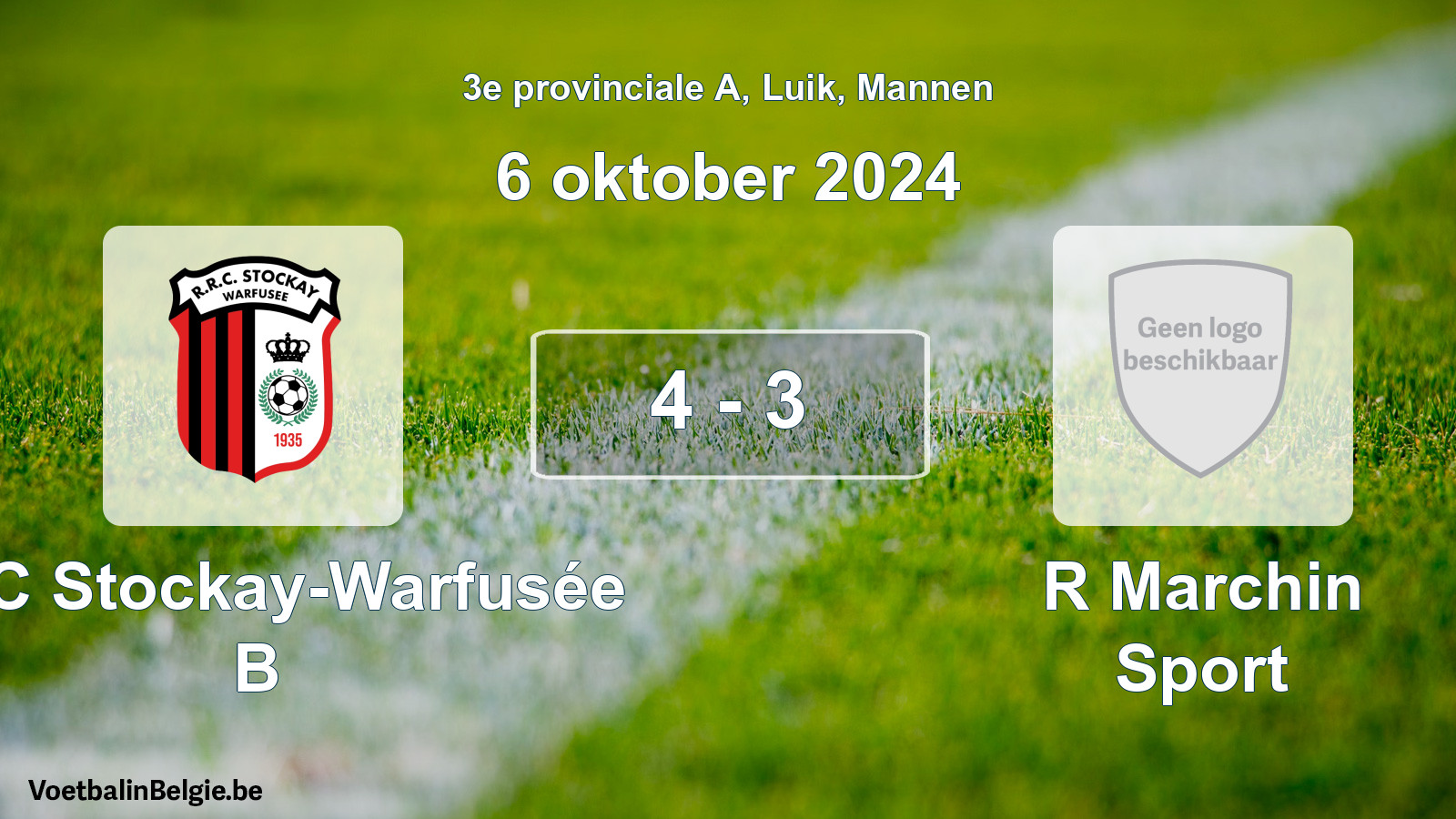 Gespeelde wedstrijd mannenvoetbal: RRC Stockay-Warfusée B - R Marchin Sport 4 - 3 (6 oktober 2024)