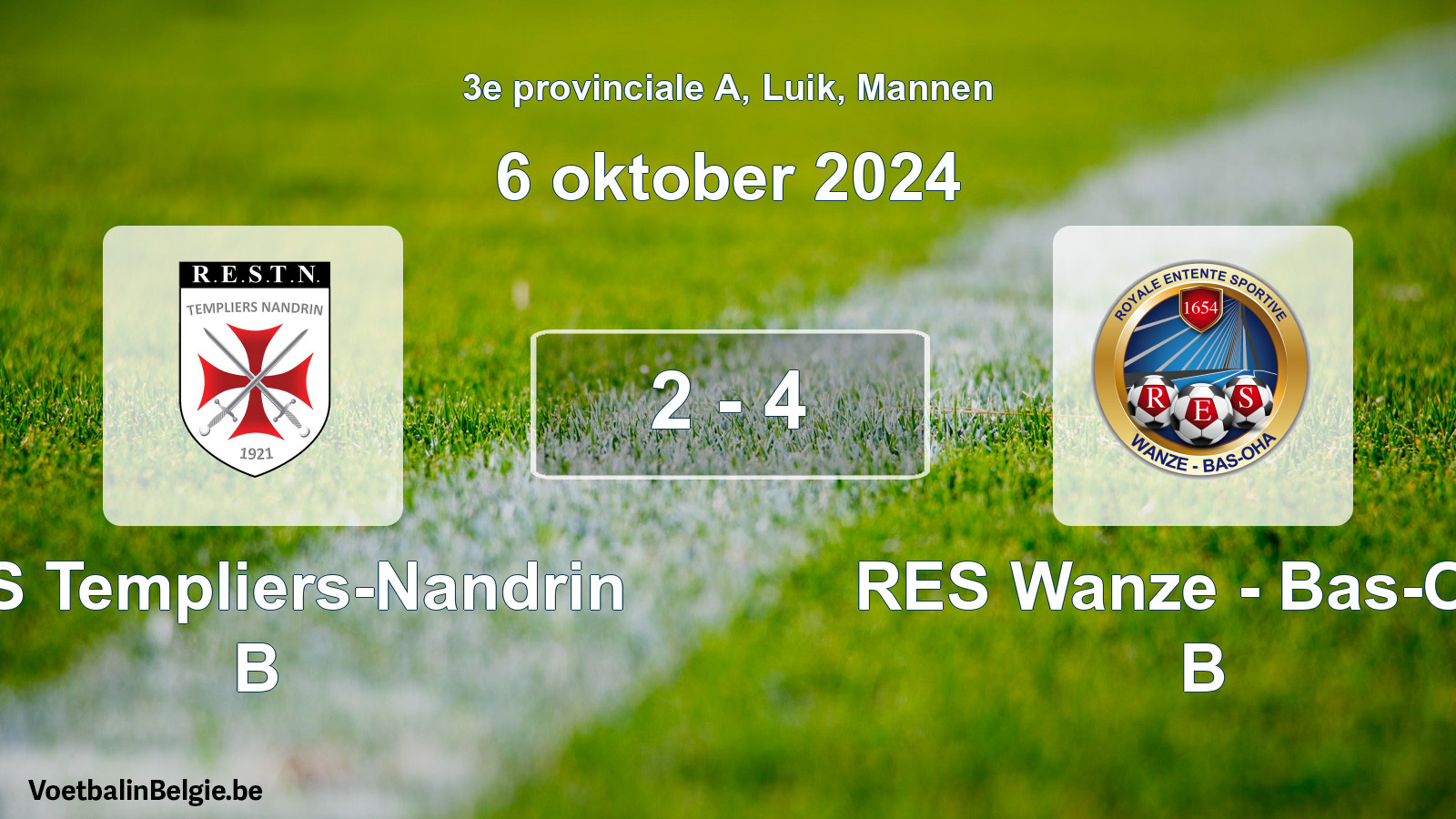 Gespeelde wedstrijd mannenvoetbal: RES Templiers-Nandrin B - RES Wanze - Bas-Oha B 2 - 4 (6 oktober 2024)