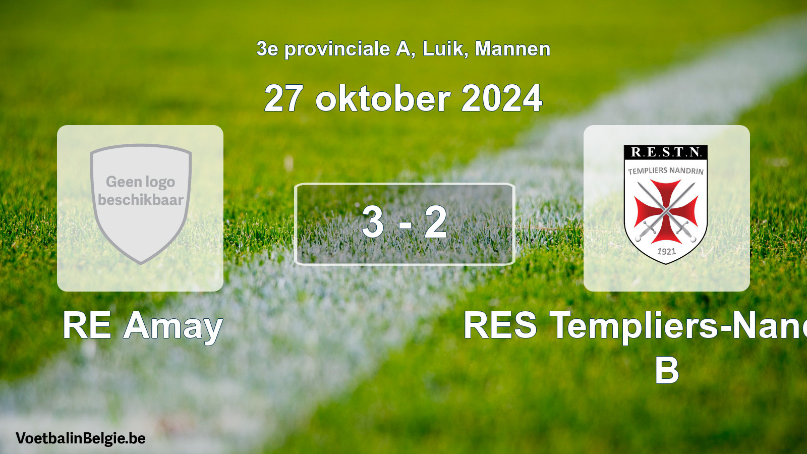 Gespeelde wedstrijd mannenvoetbal: RE Amay - RES Templiers-Nandrin B 3 - 2 (27 oktober 2024)