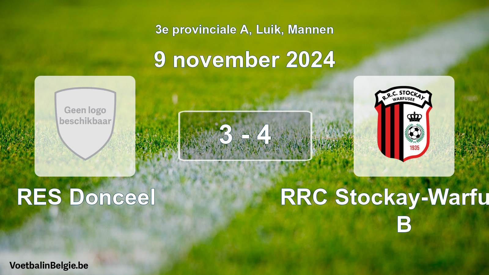 Gespeelde wedstrijd mannenvoetbal: RES Donceel - RRC Stockay-Warfusée B 3 - 4 (9 november 2024)
