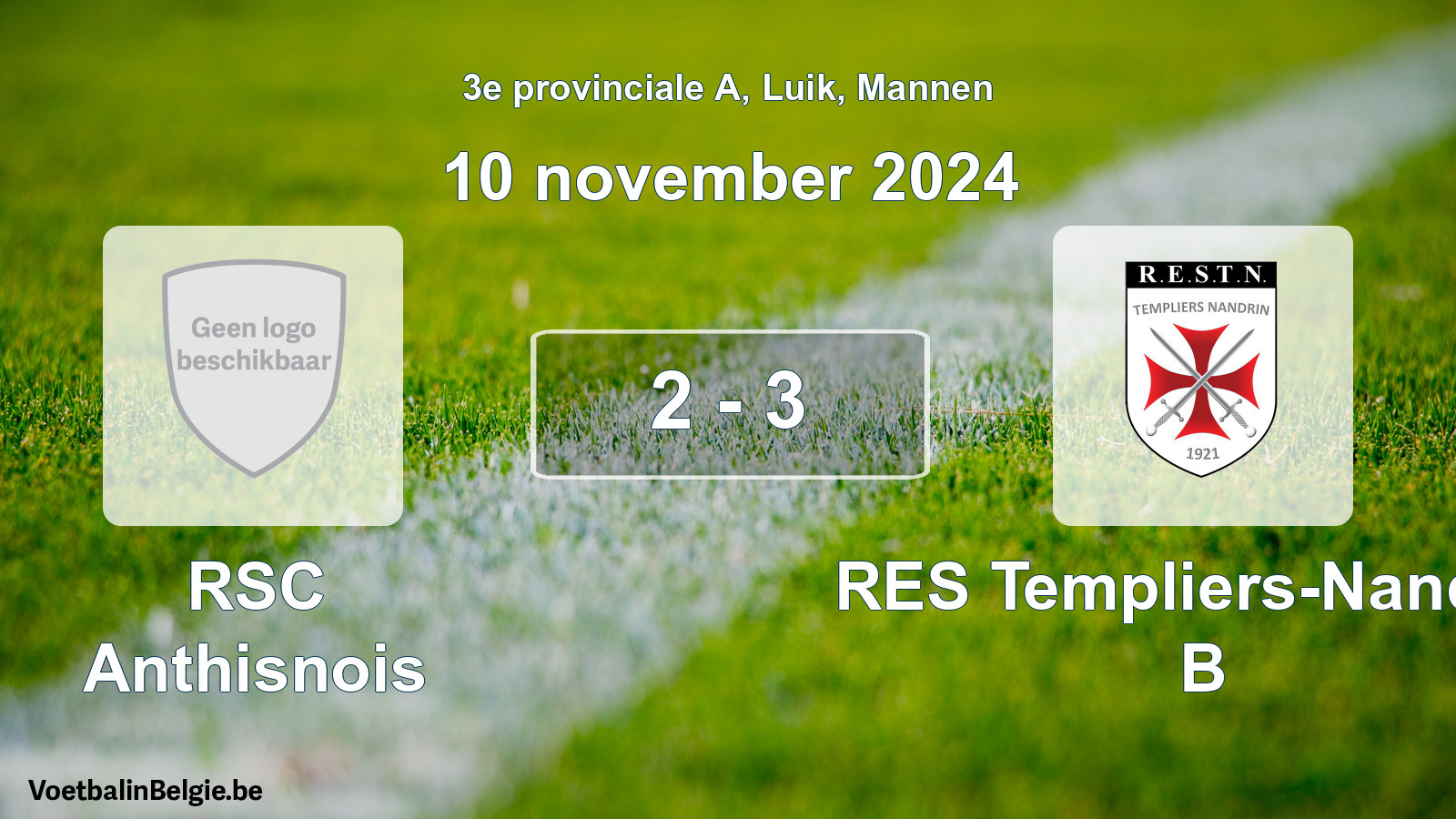 Gespeelde wedstrijd mannenvoetbal: RSC Anthisnois - RES Templiers-Nandrin B 2 - 3 (10 november 2024)
