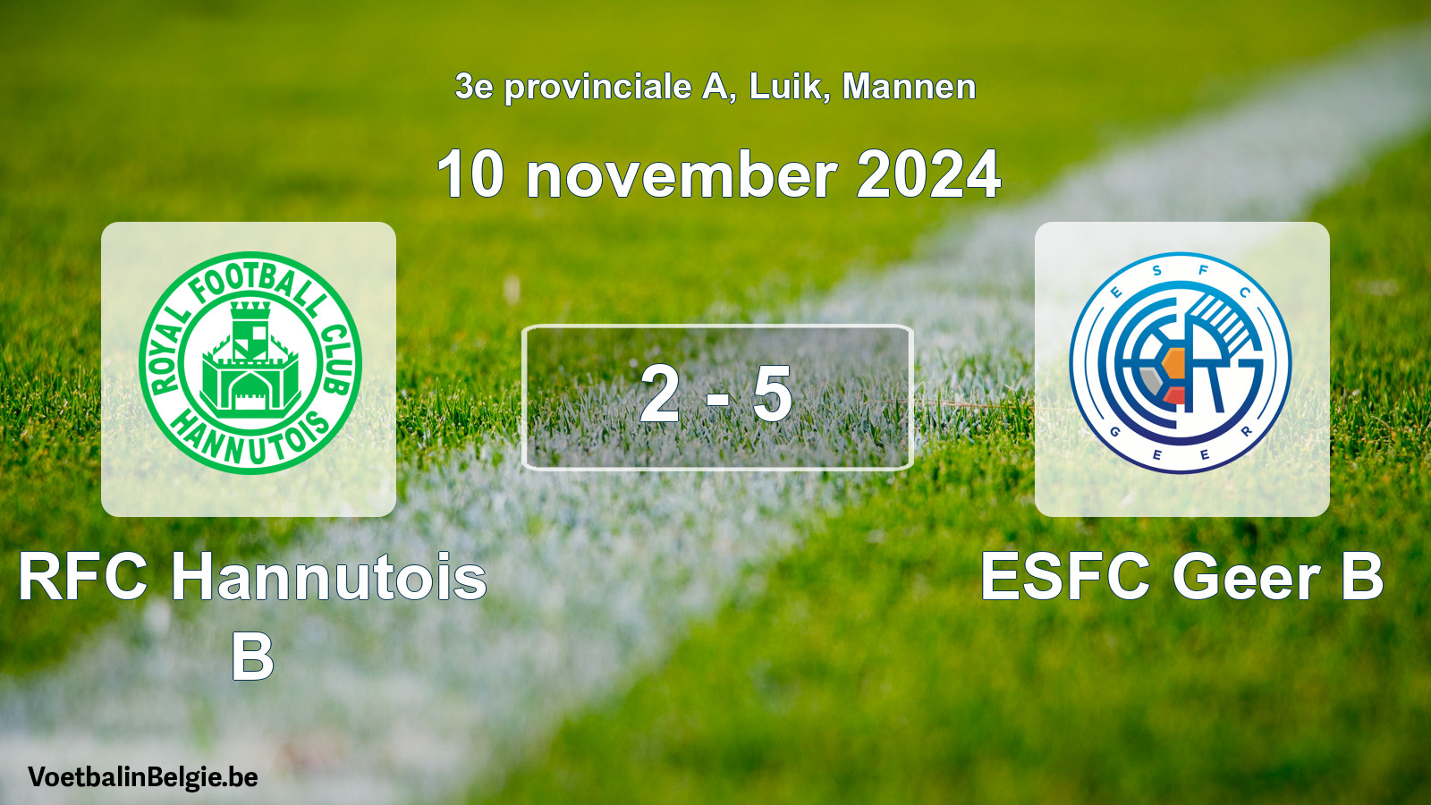 Gespeelde wedstrijd mannenvoetbal: RFC Hannutois B - ESFC Geer B 2 - 5 (10 november 2024)