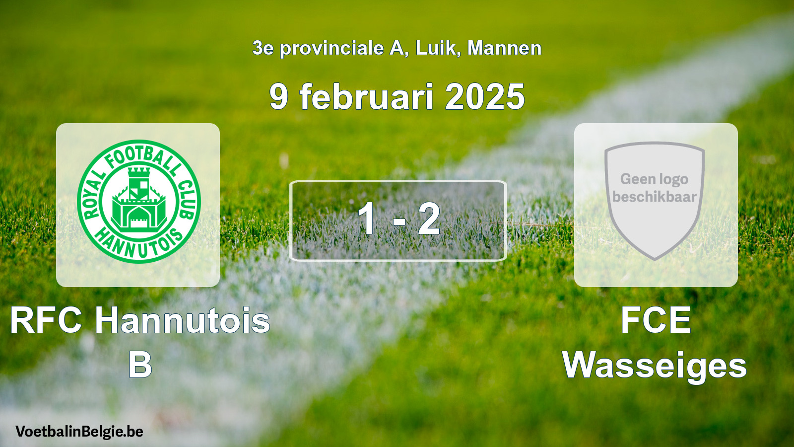 Gespeelde wedstrijd mannenvoetbal: RFC Hannutois B - FCE Wasseiges 1 - 2 (9 februari 2025)