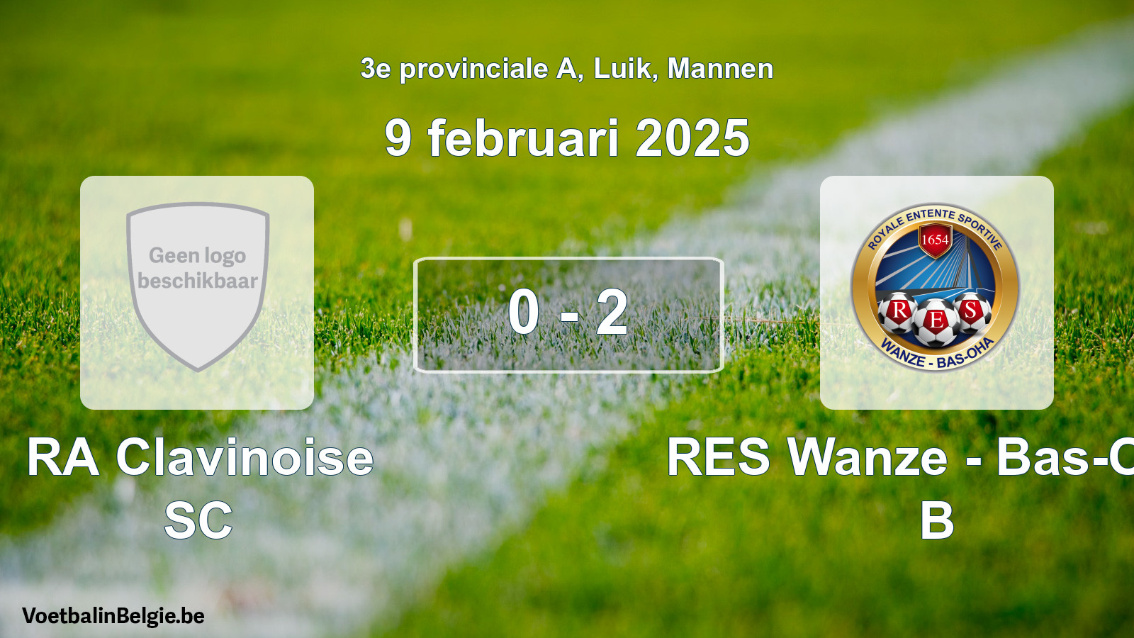 Gespeelde wedstrijd mannenvoetbal: RA Clavinoise SC - RES Wanze - Bas-Oha B 0 - 2 (9 februari 2025)