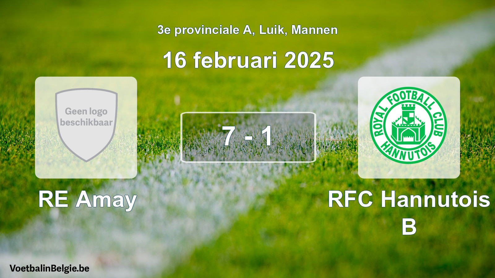 Gespeelde wedstrijd mannenvoetbal: RE Amay - RFC Hannutois B 7 - 1 (16 februari 2025)