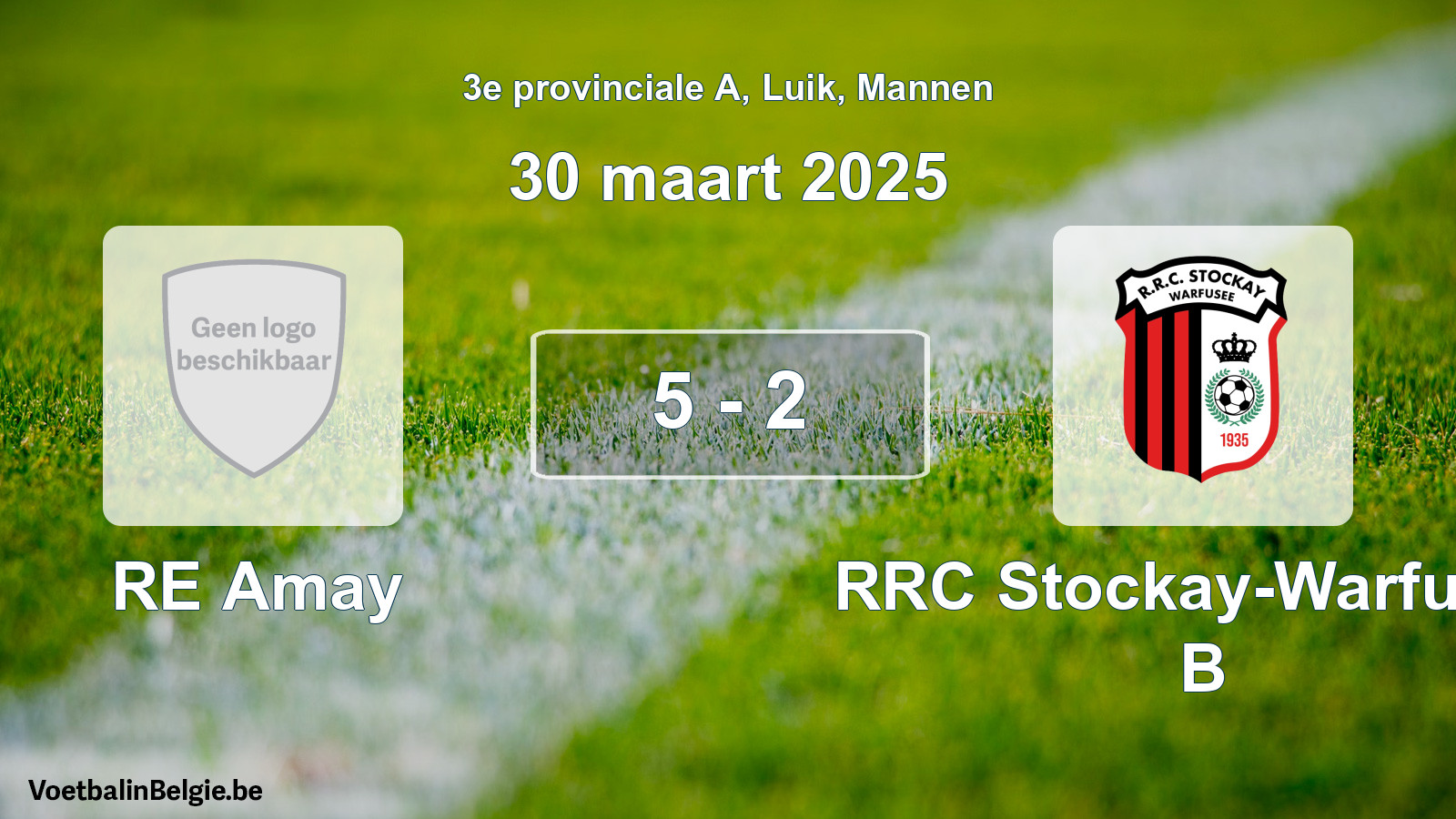 Gespeelde wedstrijd mannenvoetbal: RE Amay - RRC Stockay-Warfusée B 5 - 2 (30 maart 2025)