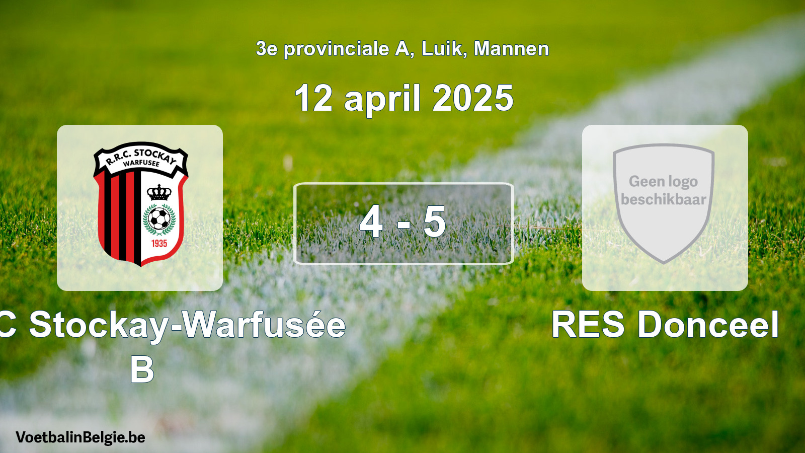 Gespeelde wedstrijd mannenvoetbal: RRC Stockay-Warfusée B - RES Donceel 4 - 5 (12 april 2025)