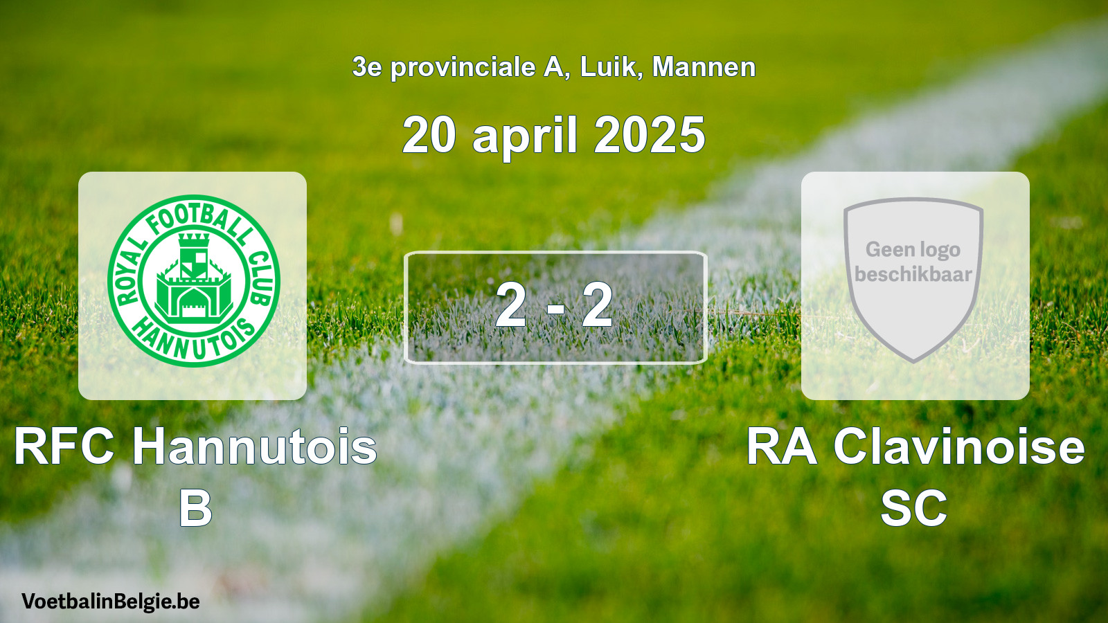 Gespeelde wedstrijd mannenvoetbal: RFC Hannutois B - RA Clavinoise SC 2 - 2 (20 april 2025)