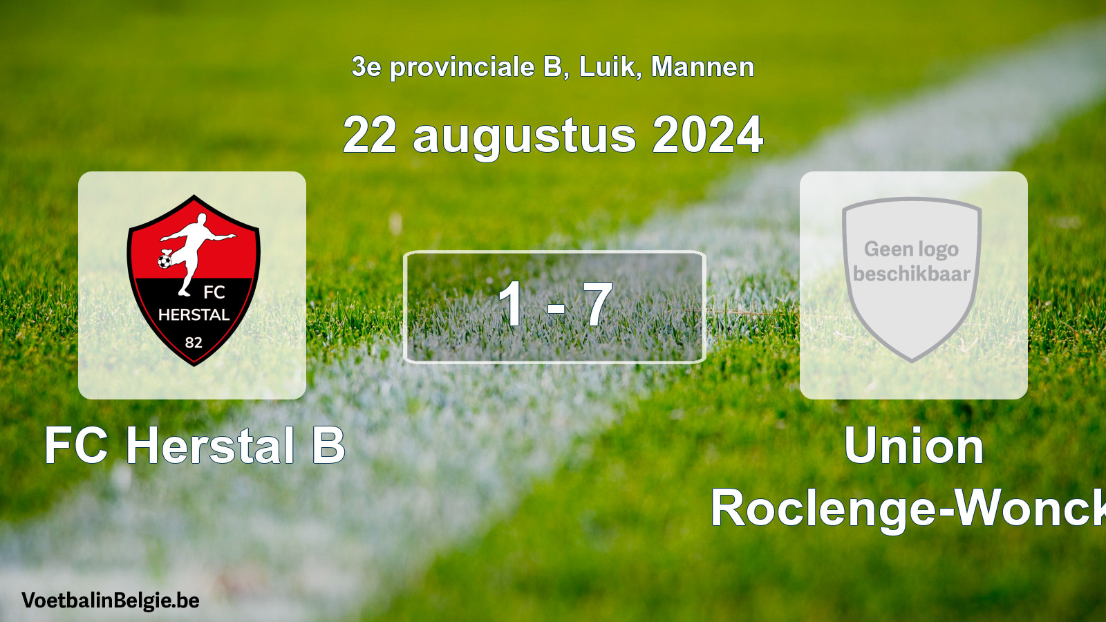 Gespeelde wedstrijd mannenvoetbal: FC Herstal B - Union Roclenge-Wonck 1 - 7 (22 augustus 2024)