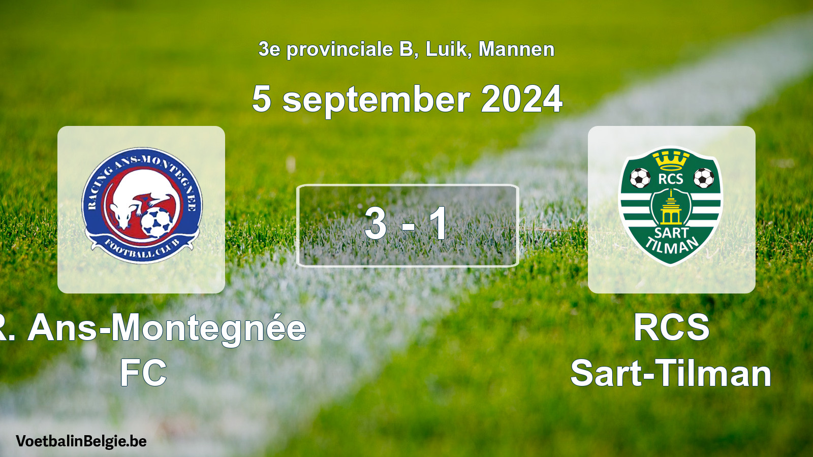 Match joué football hommes: R. Ans-Montegnée FC - RCS Sart-Tilman 3 - 1 (5 septembre 2024)