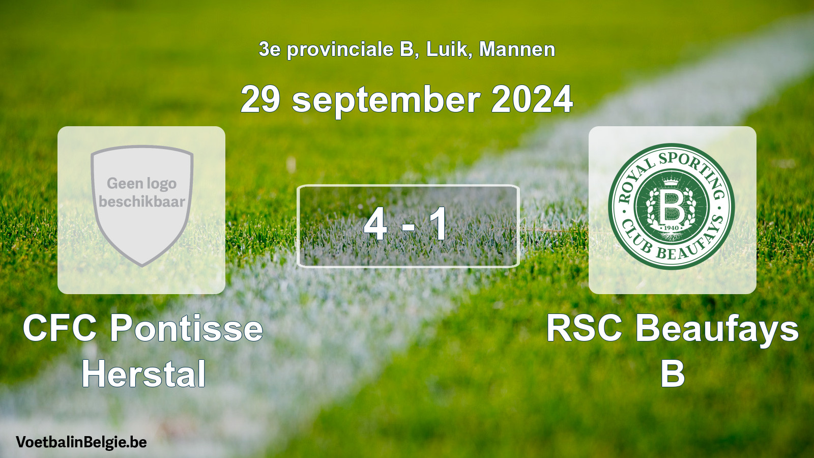 Gespeelde wedstrijd mannenvoetbal: CFC Pontisse Herstal - RSC Beaufays B 4 - 1 (29 september 2024)