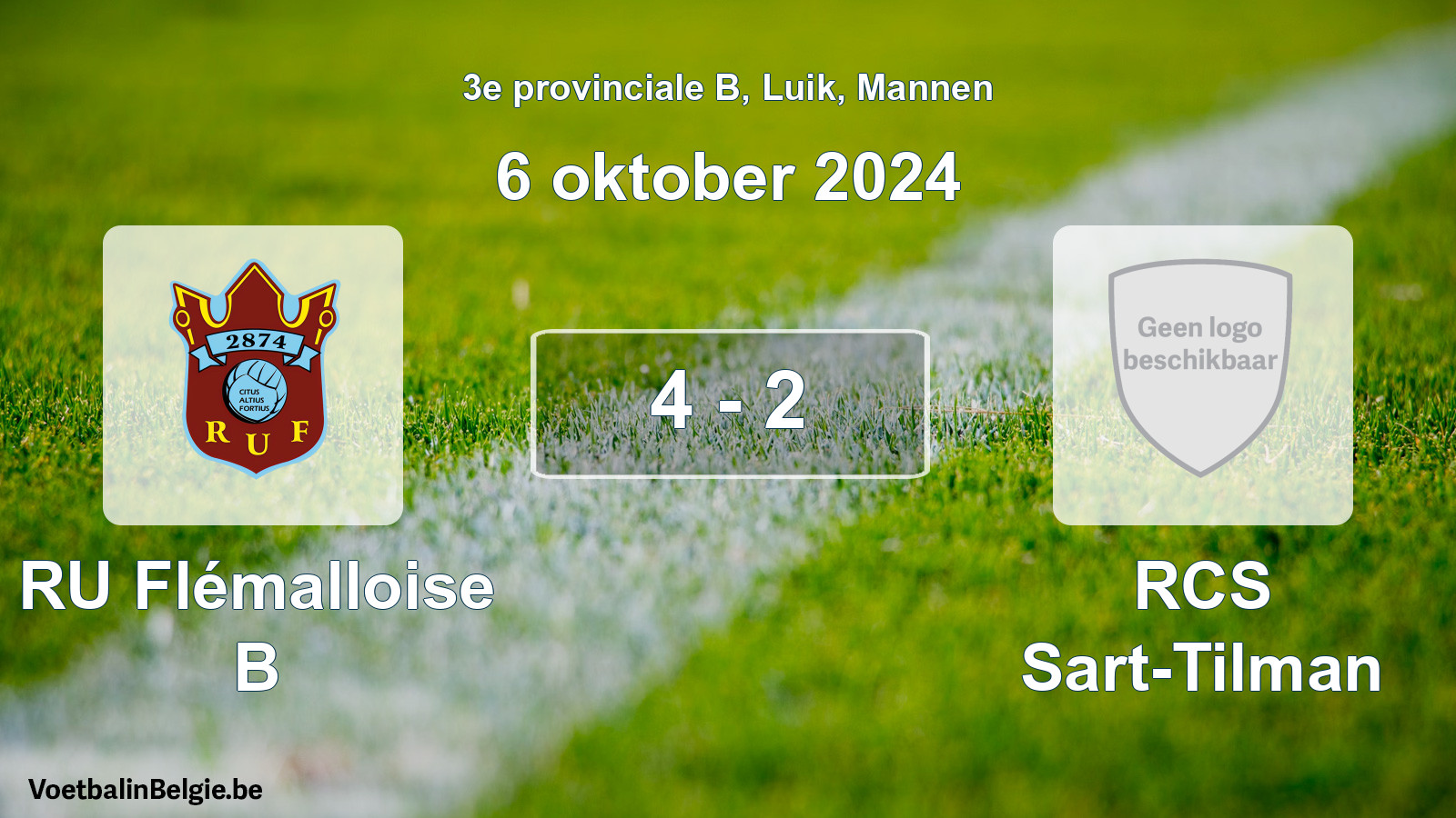 Gespeelde wedstrijd mannenvoetbal: RU Flémalloise B - RCS Sart-Tilman 4 - 2 (6 oktober 2024)