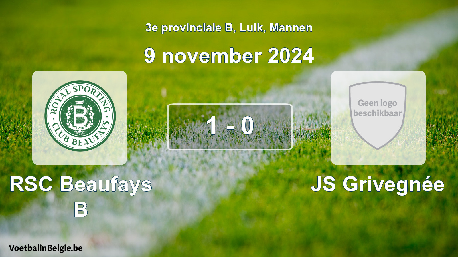 Gespeelde wedstrijd mannenvoetbal: RSC Beaufays B - JS Grivegnée 1 - 0 (9 november 2024)