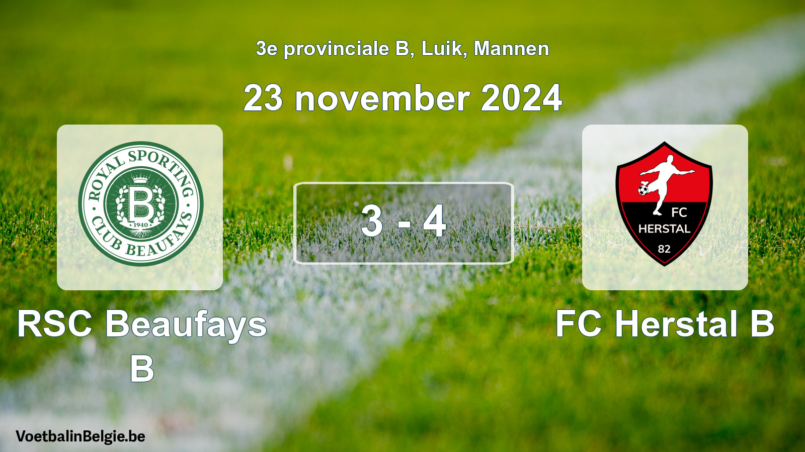 Gespeelde wedstrijd mannenvoetbal: RSC Beaufays B - FC Herstal B 3 - 4 (23 november 2024)