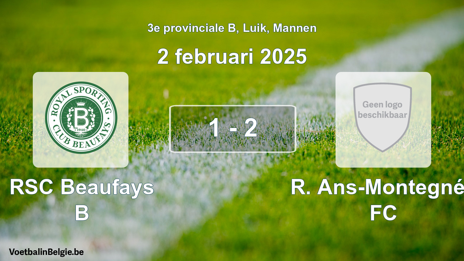 Gespeelde wedstrijd mannenvoetbal: RSC Beaufays B - R. Ans-Montegnée FC 1 - 2 (2 februari 2025)