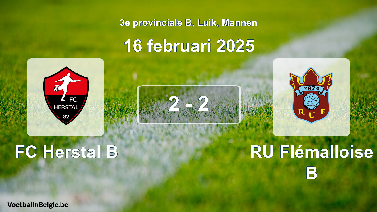 Gespeelde wedstrijd mannenvoetbal: FC Herstal B - RU Flémalloise B 2 - 2 (16 februari 2025)