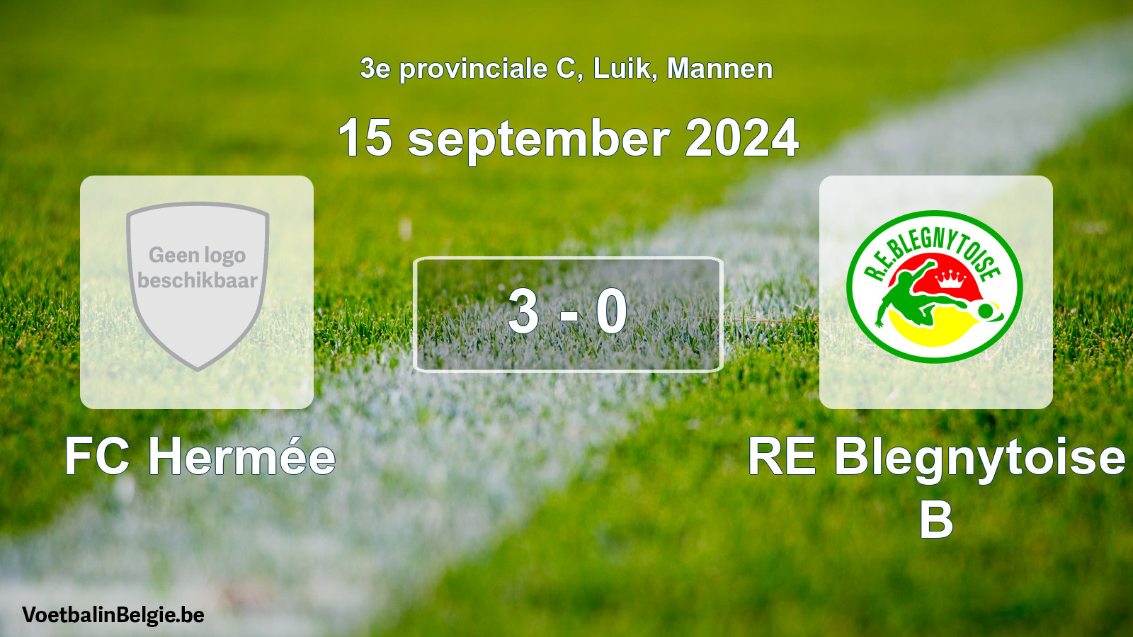 Gespeelde wedstrijd mannenvoetbal: FC Hermée - RE Blegnytoise B 3 - 0 (15 september 2024)