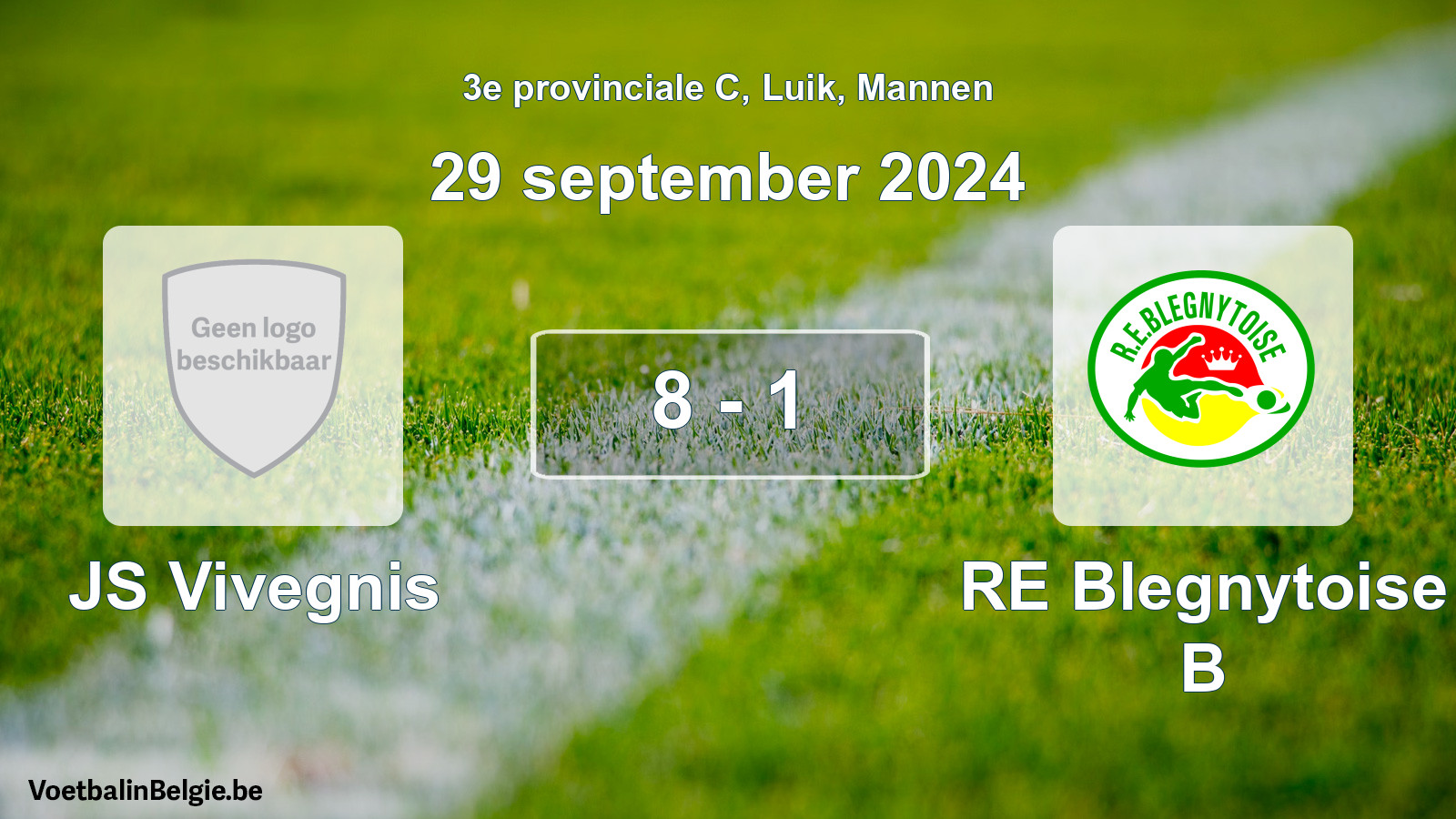 Gespeelde wedstrijd mannenvoetbal: JS Vivegnis - RE Blegnytoise B 8 - 1 (29 september 2024)