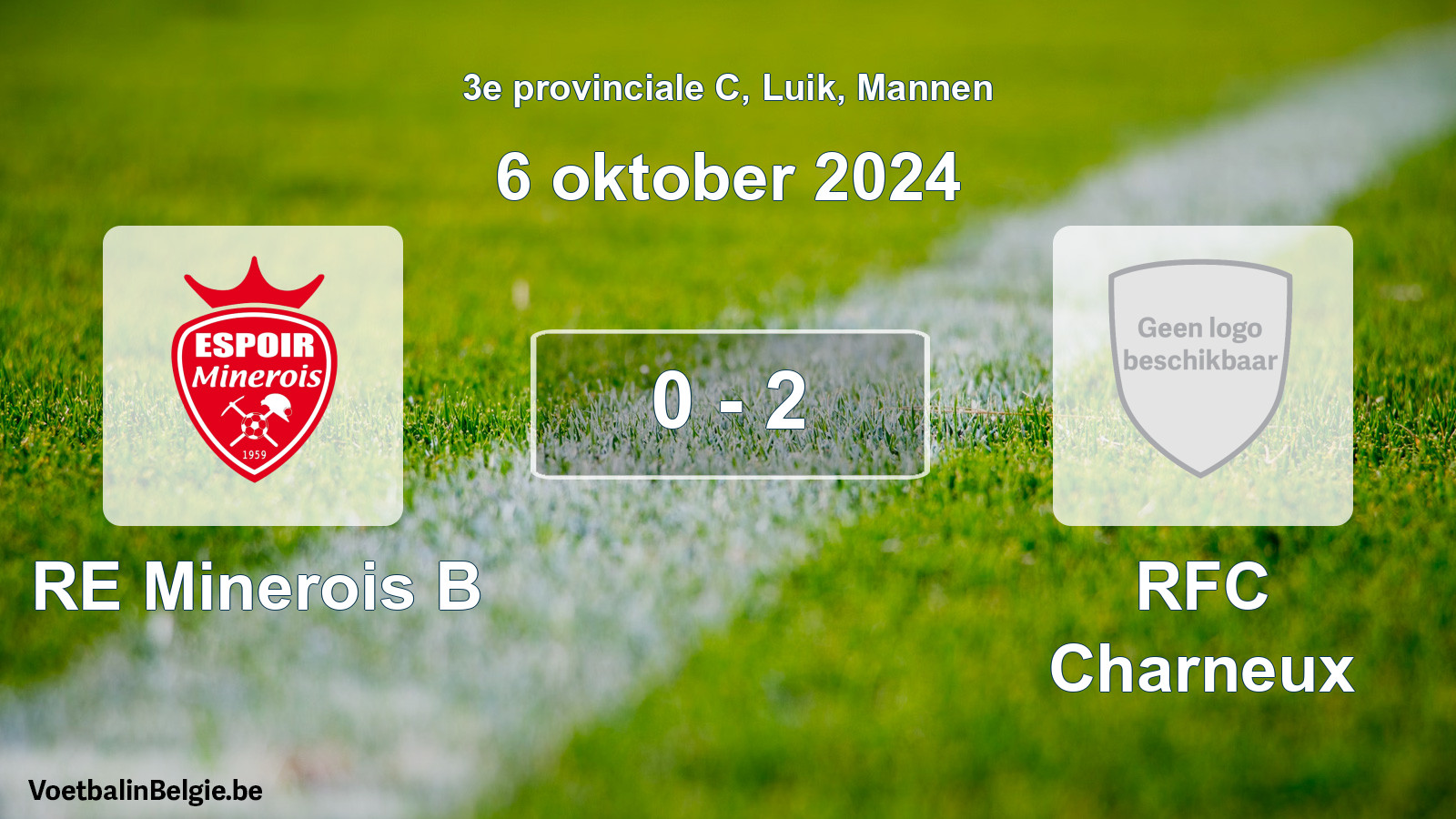 Gespeelde wedstrijd mannenvoetbal: RE Minerois B - RFC Charneux 0 - 2 (6 oktober 2024)