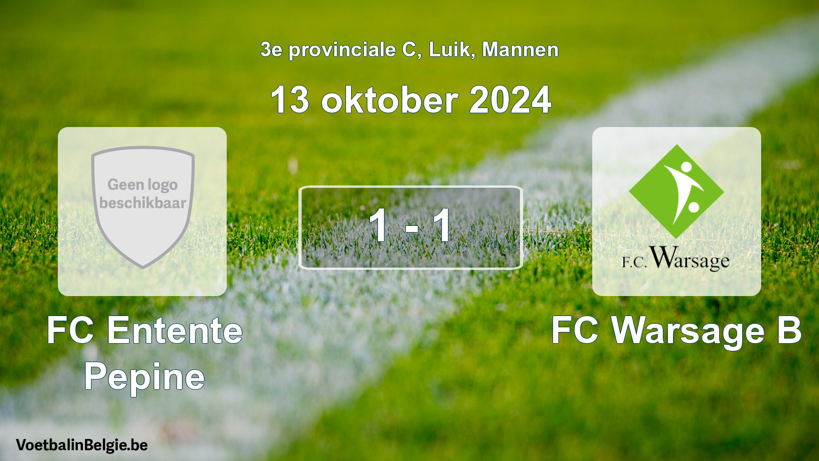 Gespeelde wedstrijd mannenvoetbal: FC Entente Pepine - FC Warsage B 1 - 1 (13 oktober 2024)