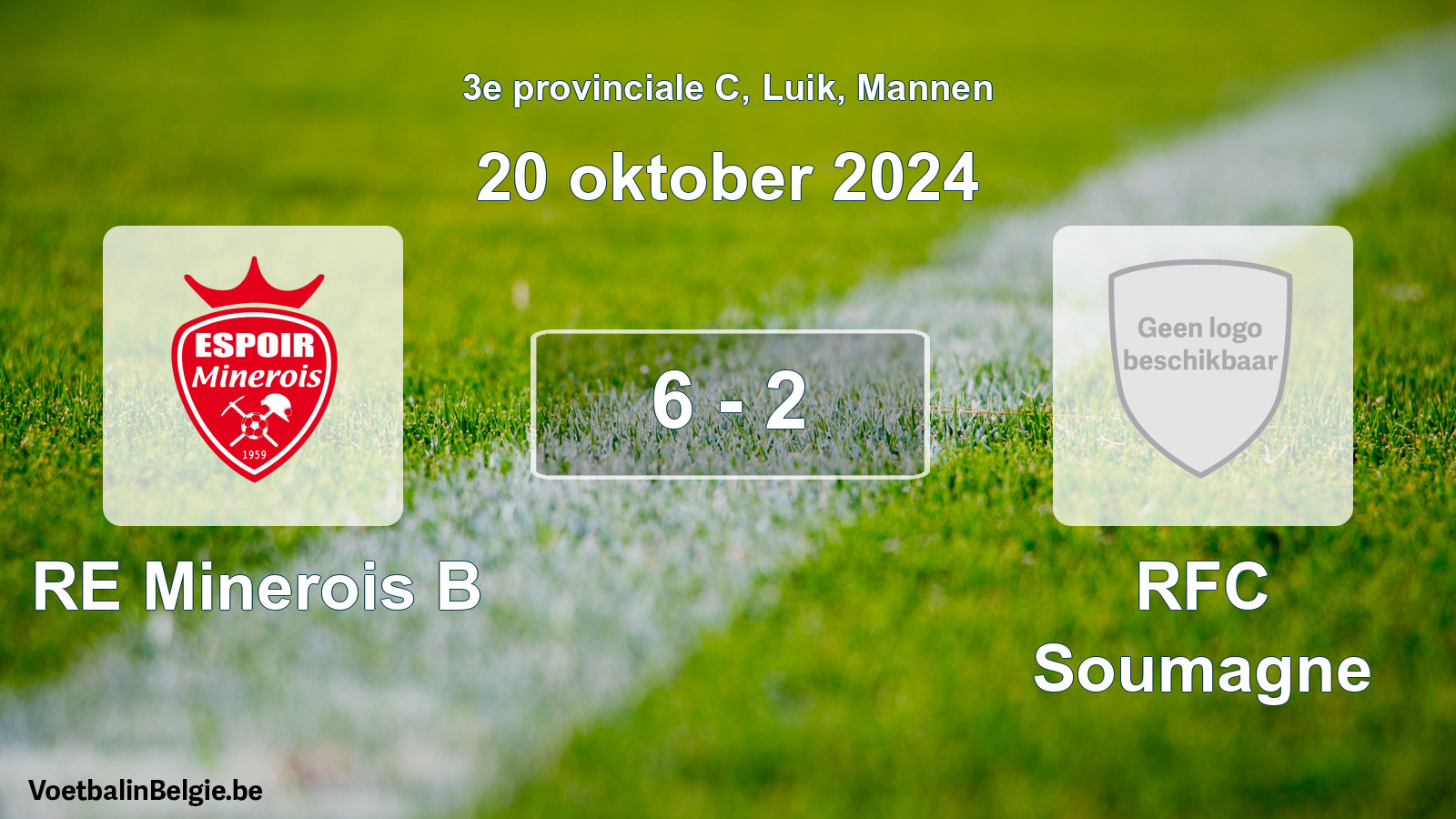Gespeelde wedstrijd mannenvoetbal: RE Minerois B - RFC Soumagne 6 - 2 (20 oktober 2024)