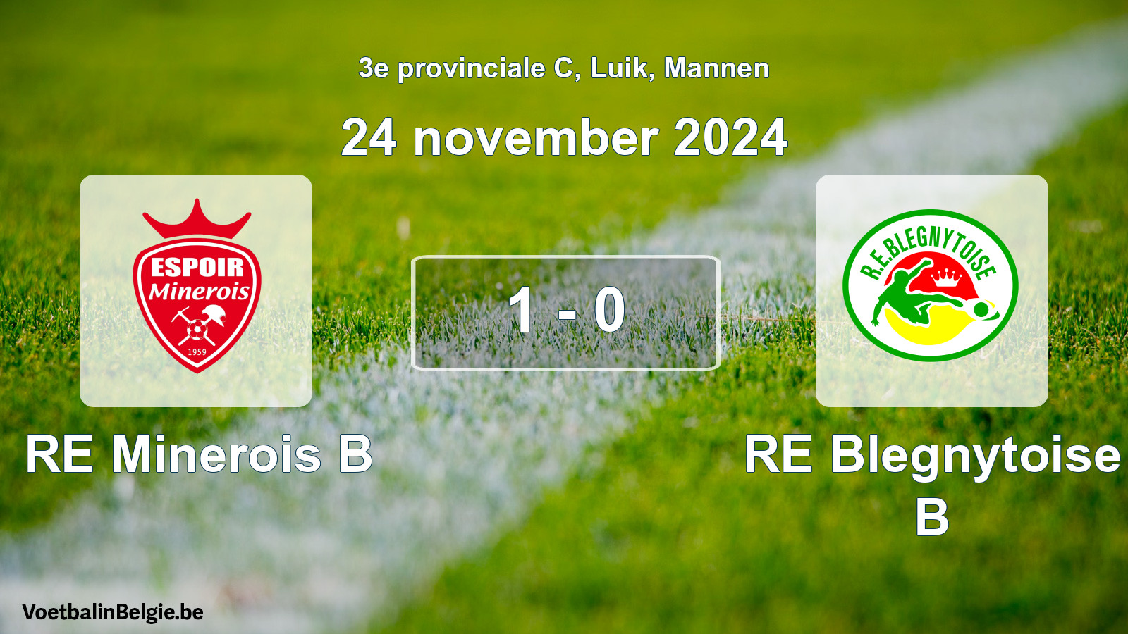 Gespeelde wedstrijd mannenvoetbal: RE Minerois B - RE Blegnytoise B 1 - 0 (24 november 2024)