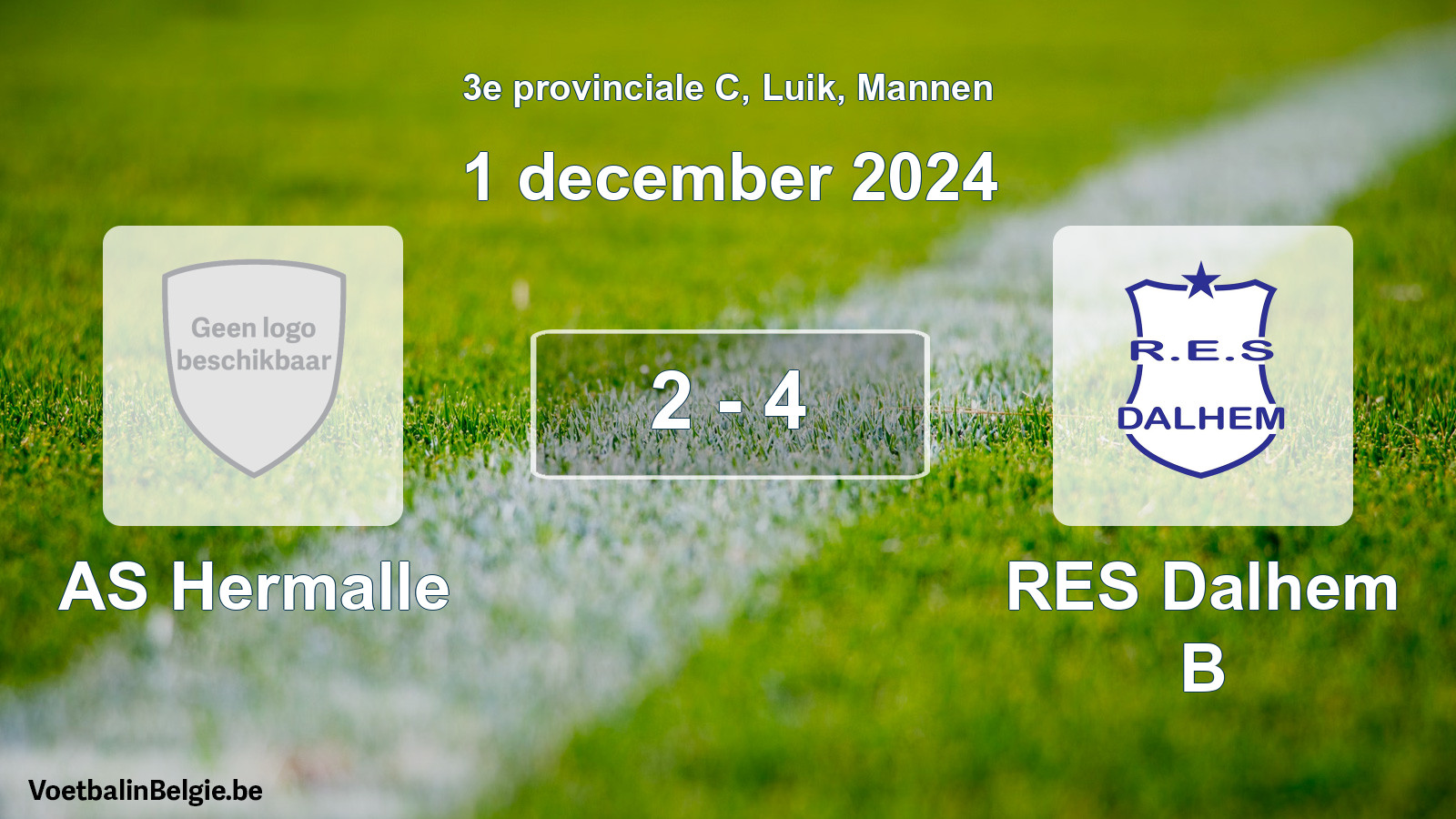 Gespeelde wedstrijd mannenvoetbal: AS Hermalle - RES Dalhem B 2 - 4 (1 december 2024)