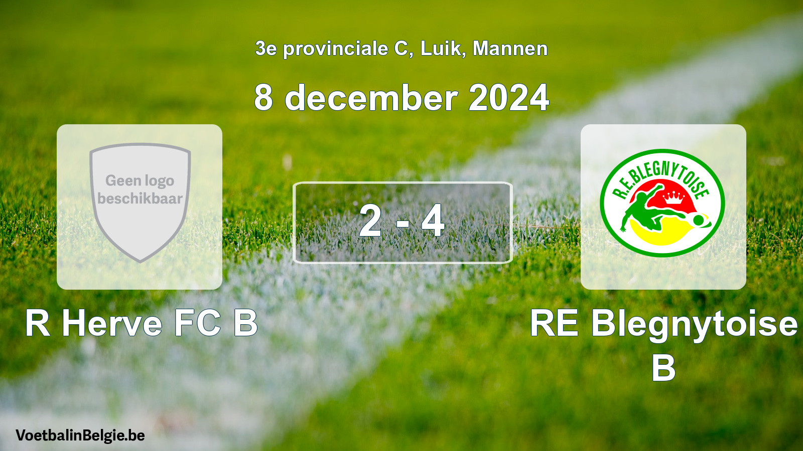 Gespeelde wedstrijd mannenvoetbal: R Herve FC B - RE Blegnytoise B 2 - 4 (8 december 2024)