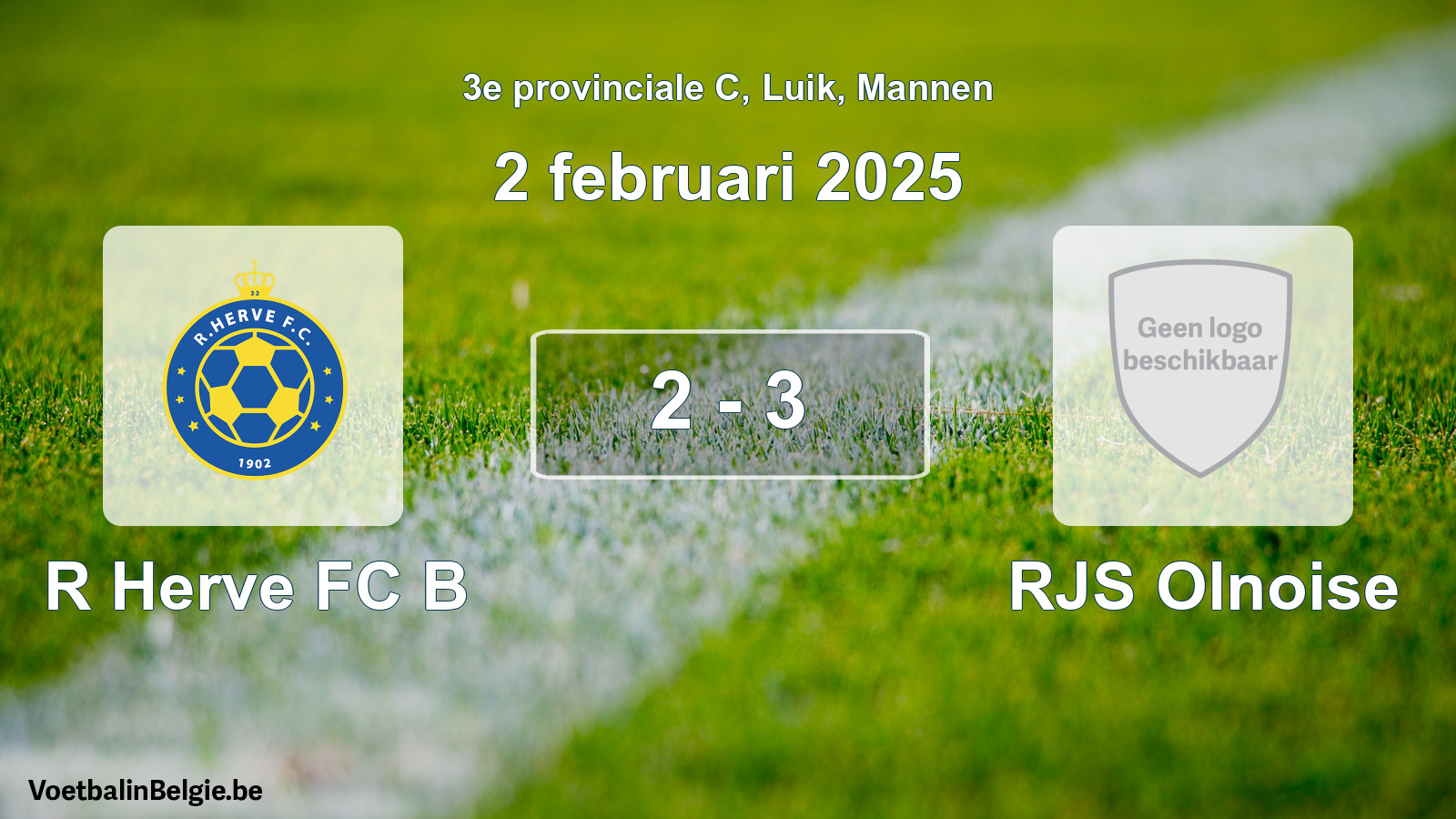 Gespeelde wedstrijd mannenvoetbal: R Herve FC B - RJS Olnoise 2 - 3 (2 februari 2025)