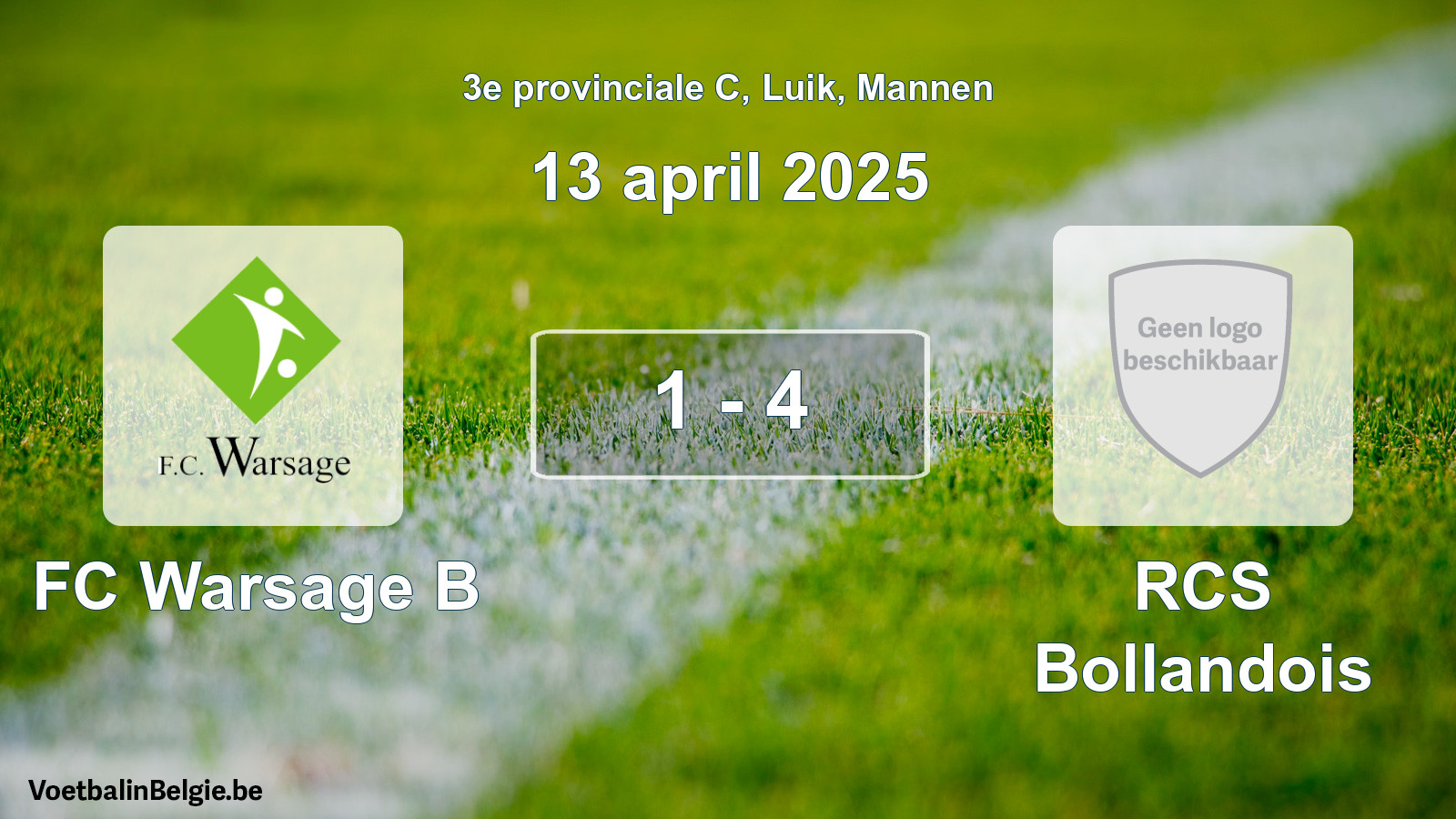 Gespeelde wedstrijd mannenvoetbal: FC Warsage B - RCS Bollandois 1 - 4 (13 april 2025)