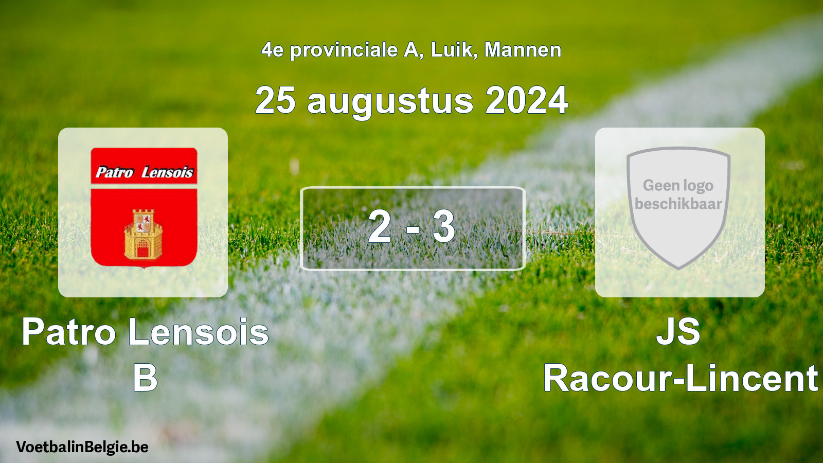 Gespeelde wedstrijd mannenvoetbal: Patro Lensois B - JS Racour-Lincent 2 - 3 (25 augustus 2024)