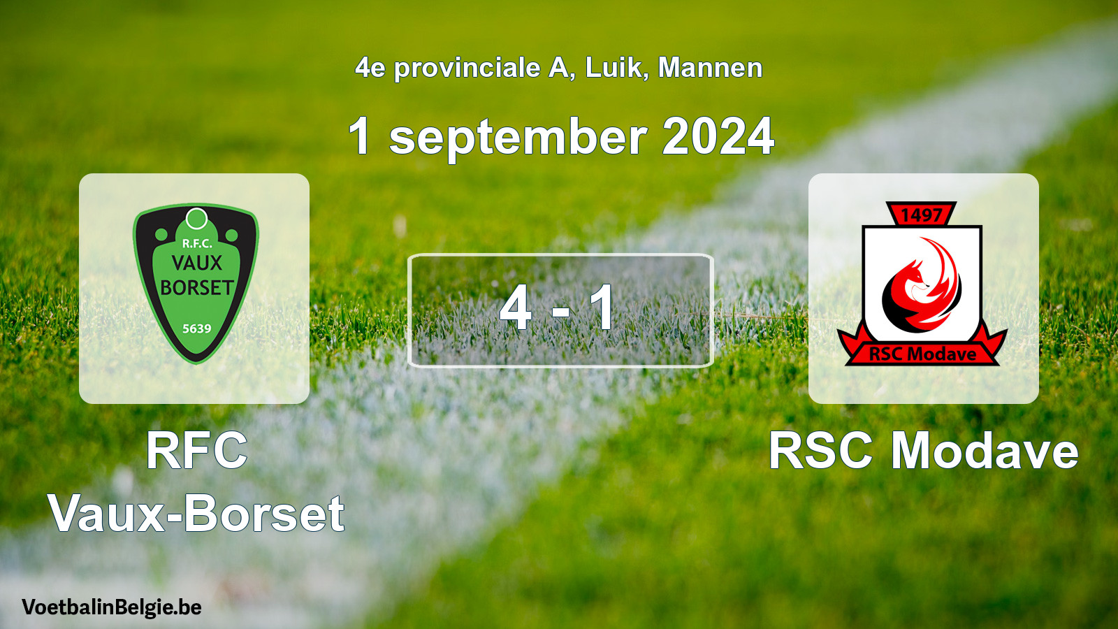 Played match men football: RFC Vaux-Borset - RSC Modave 4 - 1 (1 September 2024)