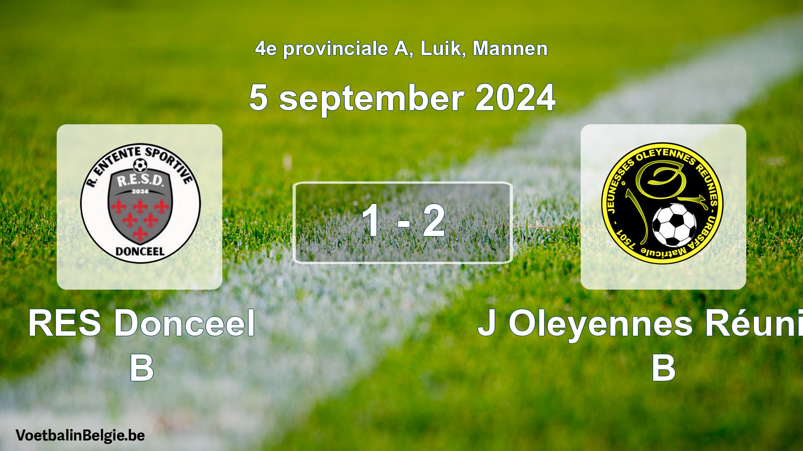 Match joué football hommes: RES Donceel B - J Oleyennes Réunies B 1 - 2 (5 septembre 2024)