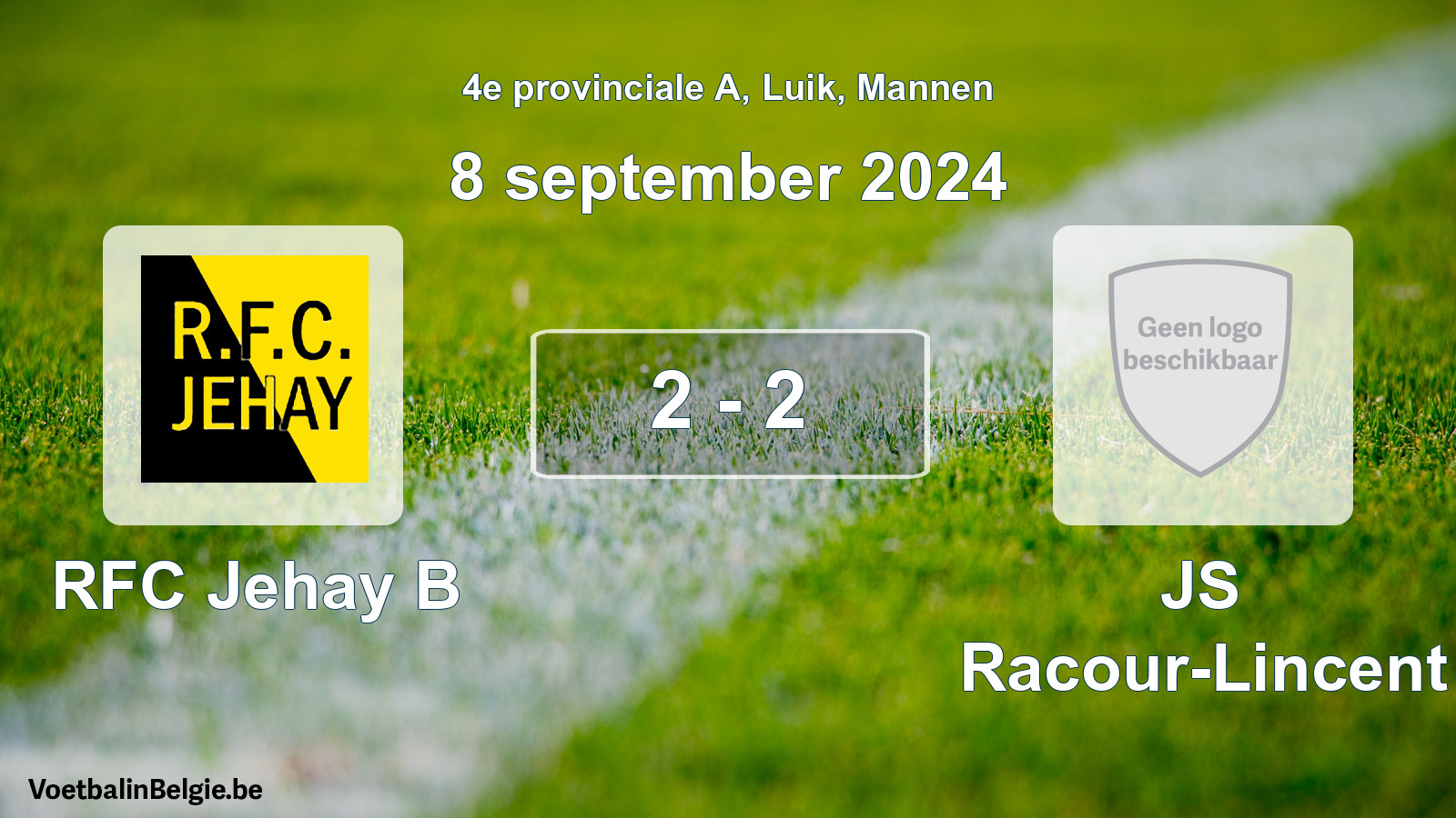Gespeelde wedstrijd mannenvoetbal: RFC Jehay B - JS Racour-Lincent 2 - 2 (8 september 2024)
