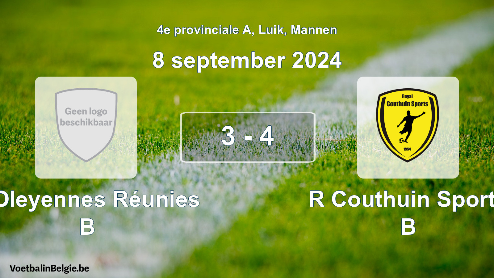 Gespeelde wedstrijd mannenvoetbal: J Oleyennes Réunies B - R Couthuin Sports B 3 - 4 (8 september 2024)