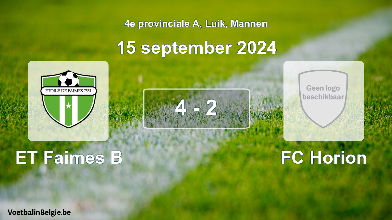 Gespeelde wedstrijd mannenvoetbal: ET Faimes B - FC Horion 4 - 2 (15 september 2024)